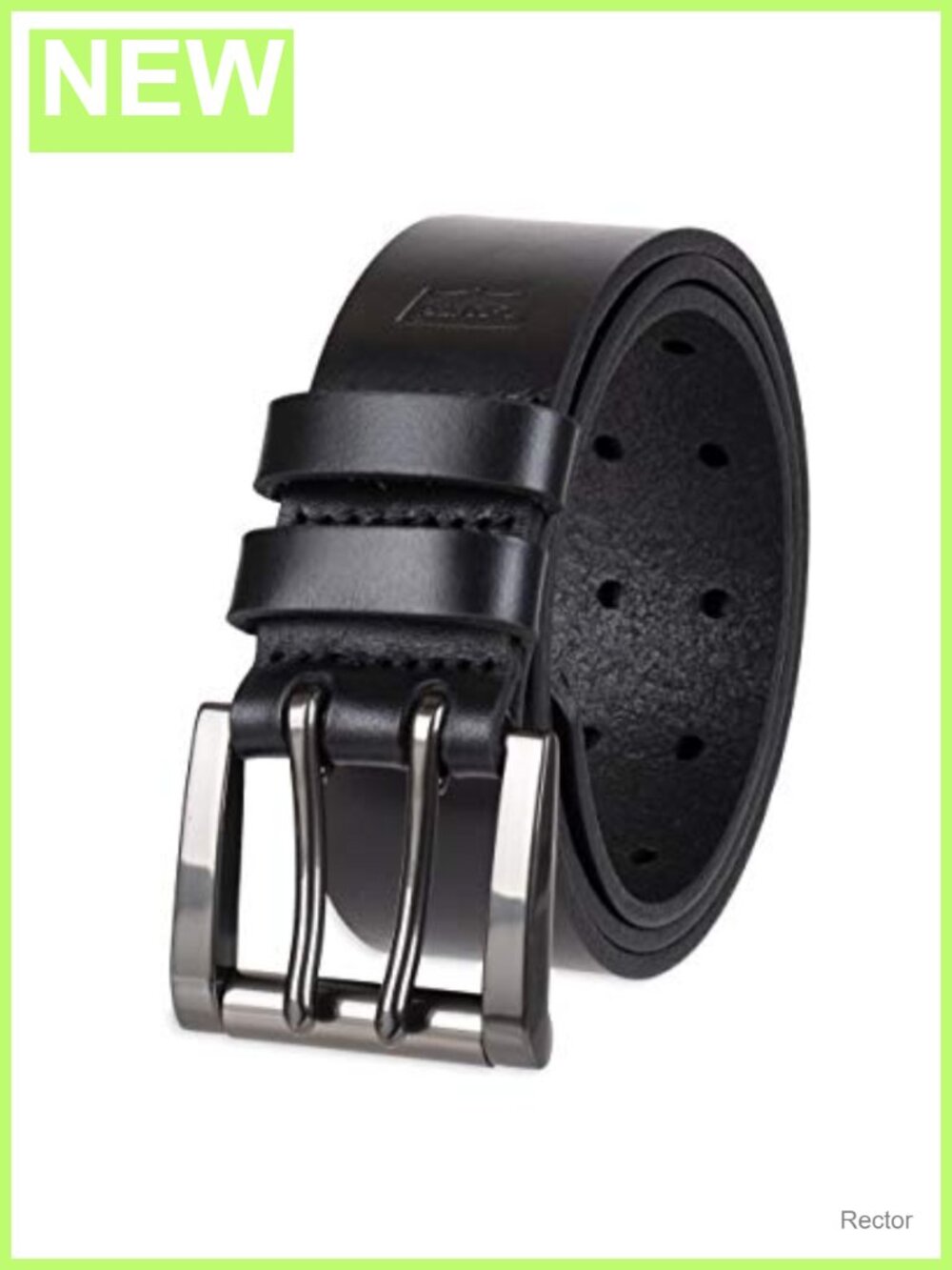 Men's Split Leather Double Prong Buckle Casual Belt - Sturdy Perforated Strap